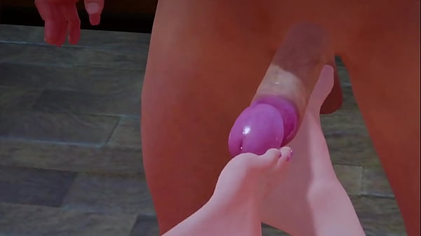 Hentai Girl with Blue hair gives blowjob, foot job and take is up the ass