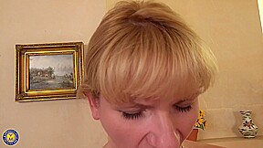 Busty Blonde MILF Alyona Fingers Her Pussy on the Kitchen Table