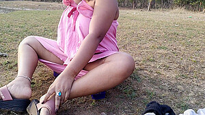 Hot Desi Sexy Bhabhi Girl Shows Sexy Boobs By Doing Bath Show In Outdoor Also Roams In Forest