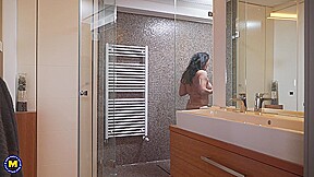 Sexy British Woman Eva May Plays with Her Mature Pussy in the Shower