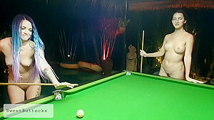 Two Naked Sluts Play Billiards In A Night Bar